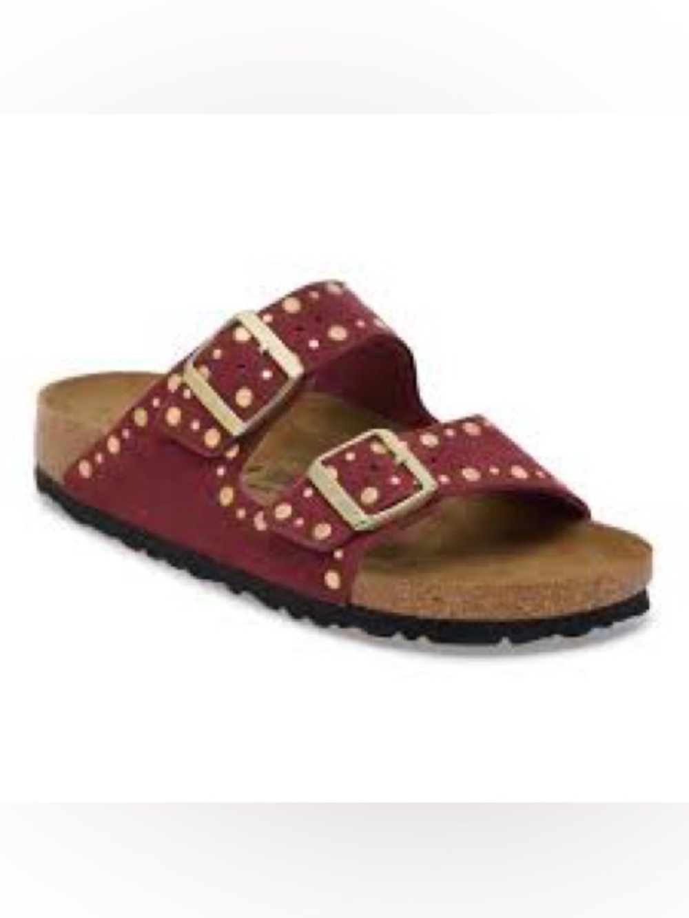 990. NIB SIZE 38/7-7.5 Birkenstock Women's Burgundy Double-Strap Studded Sandal